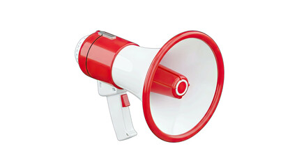 Red and White Megaphone Device Isolated on Transparent Background Representing Announcement Communication Sound Amplification and Public Address Announcements