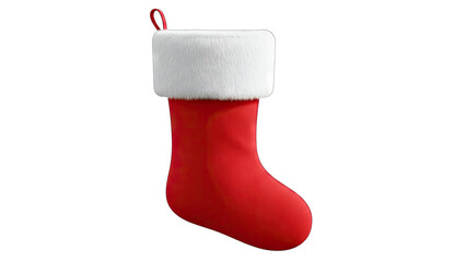 Red Christmas Stocking With White Fur Trim Isolated On Transparent Background For Holiday Gifts And Decorations