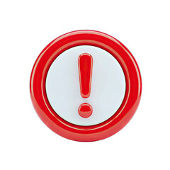Red Circle Exclamation Mark Warning Symbol Isolated on Transparent Background with Soft Shadows and Glossy Finish