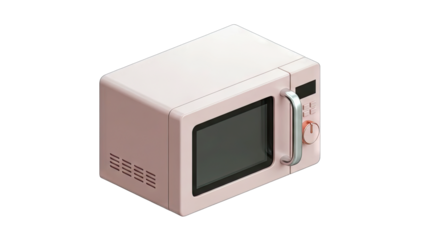 Retro Pink Microwave Oven With Silver Handle And Digital Display On A Black Background Isolated Object Studio Shot