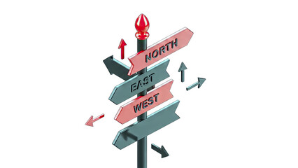 Retro Pixel Art Direction Signpost With North East And West Arrows Against A Black Background Showing Directional Choices