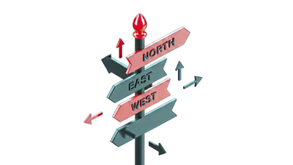 Retro Pixel Art Direction Signpost With North East And West Arrows Against A Black Background Showing Directional Choices