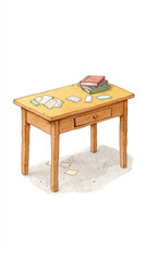 Fototapeta premium Charming Wooden Desk: A Cozy Workspace for Creativity, Study, and Reflection with Books and Notes in a Minimalist Design Atmosphere