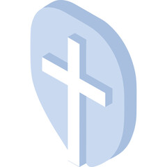 Fototapeta premium Isometric 3D Illustration Of A Black Cross Emblematic Symbol Centered On A Light Blue Shield Shape Isolated On A Black Background Religious Iconography Christian Symbolism Faith Concept