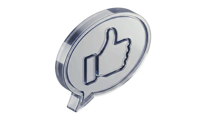 Silver 3D Thumbs Up Icon Inside a Speech Bubble With Transparent Background and Reflective Surface