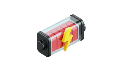 Iconic Battery Charging Symbol with Vibrant Yellow Lightning Bolt on Transparent Background Illustrating Power and Energy Transfer