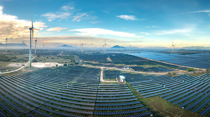 Ninh Thuan Province, Viet Nam - August 22, 2025: Renewable Energy - Wind and Solar Power in Ninh...