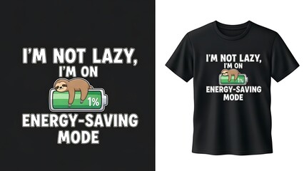 Adorable cartoon sloth asleep on empty battery graphic with humorous quote about low power level