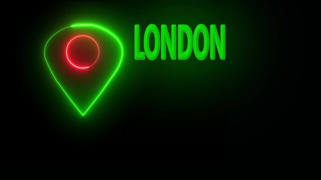 GPS location tracking icon. location of the city of London ,the name of the place with the location has been displayed, sign animated with alpha channel .  4k video