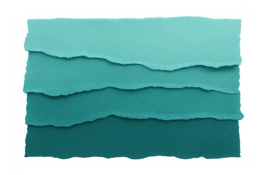 Layered torn paper texture in teal gradient creating an abstract background with space for copy - Powered by Adobe