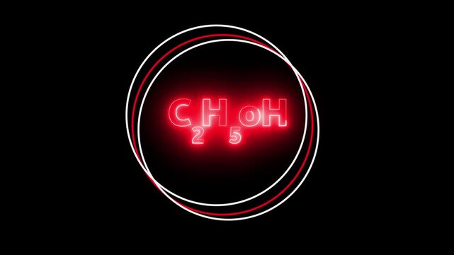 Red Neon Glow Chemical Formula C2 H5 OH on Black Background C2H5OH ethanol. 4k