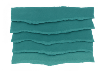 Teal torn paper layers creating a textured border or background element on transparent background
