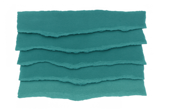 Teal torn paper layers creating a textured border or background element on transparent background - Powered by Adobe