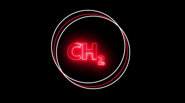 Red Neon Glow Chemical Formula C H4 on Black Background methane natural gas. 4k