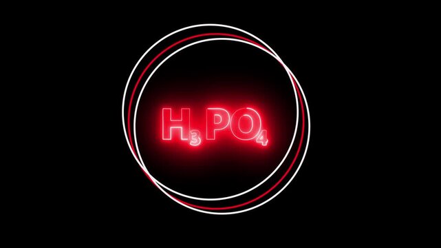 Red Neon Chemical Formula H3 P O4 on Black Background H3PO4 phosphoric acid. 4k