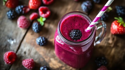 Delicious berry smoothie recipe: healthy breakfast drink with fresh fruits and berries for weight loss 100