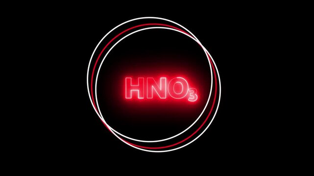 Red Neon Chemical Formula HN O3 on Black Background HNO3 nitric acid. 4k