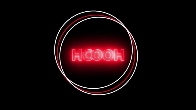 Red Neon Chemical Formula HCOH on Black Background HCOOH formic acid. 4k