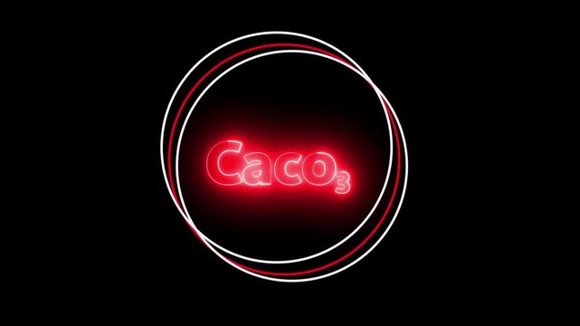 Red Neon Glow Chemical Formula Ca C O3 on Black Background CaCO3 calcium carbonate. 4k