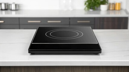 Fototapeta premium 3D Household Appliances Modern induction cooktop on a sleek kitchen countertop with a minimalist design.
