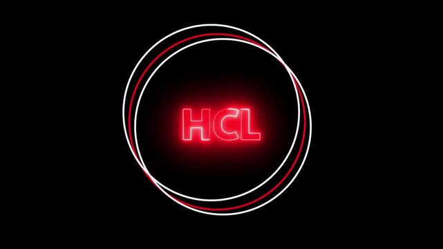 Red Neon Chemical Formula H Cl on Black Background hydrochloric acid chemistry. 4k