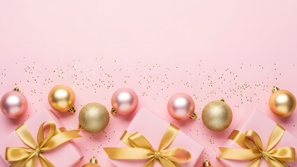 Elegant easter eggs with gold ribbons on pink background