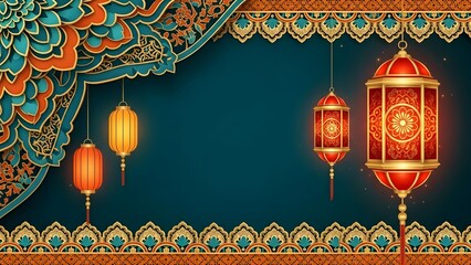 Elegant islamic lanterns with decorative border for festive occasions