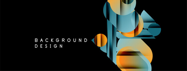 Abstract geometric shapes, vibrant colors, modern design. Background is black, creating strong visual contrast. Minimalist aesthetic.