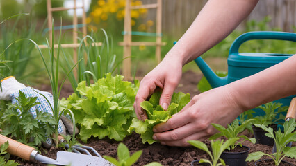 woman planting flowers