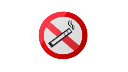 A no smoking sign featuring a cigarette icon encircled by a bold red border. placed against a soft pink background. ideal for promoting health awareness in public spaces
