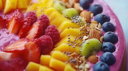 Delicious smoothie bowl colorful fruit toppings healthy breakfast food photography and recipe inspiration