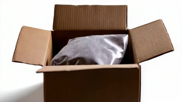 Open box with product parcel inside, ready for shipping