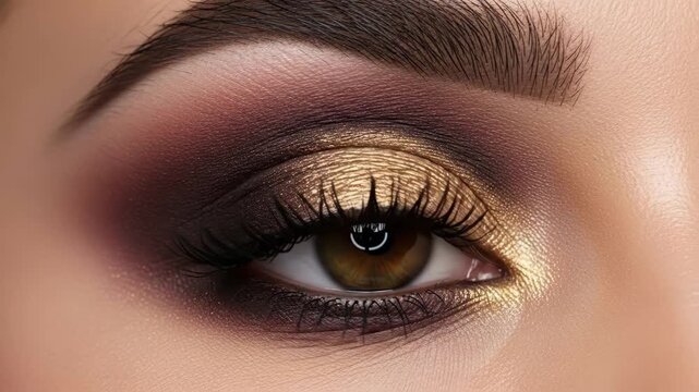 Mesmerizing eye makeup: transitioning gold and purple smokey eye with dramatic lash movement