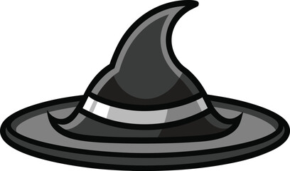 Classic pointed witch hat with wide brim and silver band