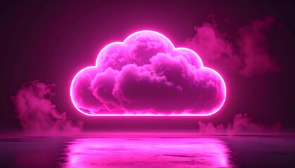 A captivating and contemporary display featuring a luminous neon cloud, radiating a vibrant glow against a deep, dramatic backdrop.