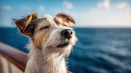 Happy dog enjoying the sea breeze on a sunny day