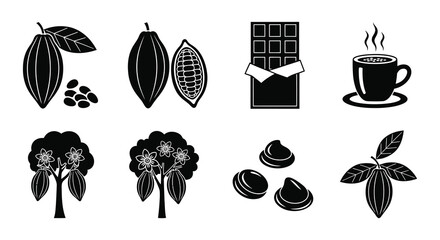 Cocoa beans chocolate bars and hot drinks an illustrated collection