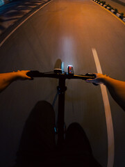 Point of View Riding Bike at Night