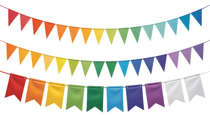 Carnival garland, birthday party decoration. Rainbow Pennant Banner Flags. Colorful multicolored flags image transparent background