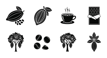 Cocoa beans chocolate bars and hot drinks an illustrated collection