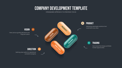 Enterprise Portfolio 4 Step Infographic Frame Design. Company Innovation Four Option Diagram Slide Template. Service Introduction Slideshow Layout Vector Illustration.