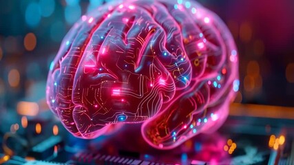 Vivid artistic image of a digital human brain with details from the circuit