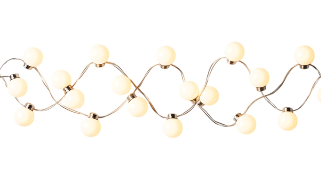 Decorative wire balls and string lights or Christmas and New Year cotton ball light garland image transparent