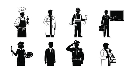 Diverse silhouettes representing various professions and career paths for illustrations