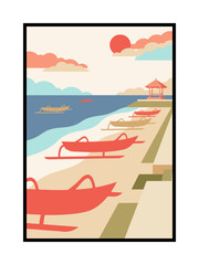 Quiet Seaside Promenade With Boats Resting at Low Tide