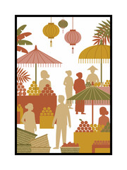 Traditional Cultural Gathering Beneath Hanging Lanterns and Canopies