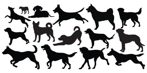 Dog Silhouette Vector Set – Pet Animal Icons, Paw Print, Bone Elements Collection