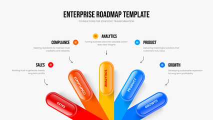 Project Launch 5 Step Infographic Slideshow Design. Investor Innovation Five Option Diagram Presentation Layout. Product Growth Frame Template Vector Illustration.
