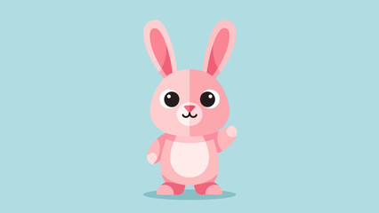 Cute Pink Rabbit Illustration on Blue Background