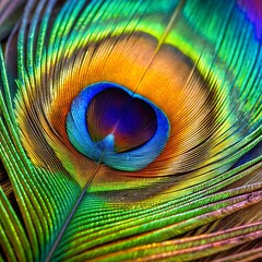 Obraz premium Macro close up of a vibrant, iridescent peacock feather eye spot